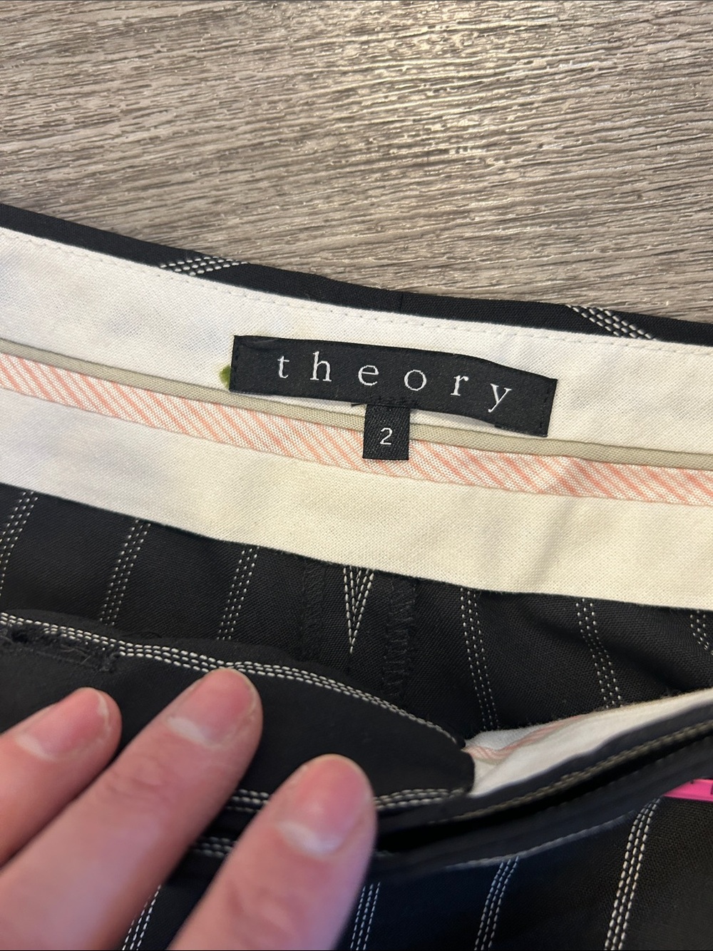Theory Wool Pinstripe Bootcut Dress Pants Black White Career Trousers Size 2 - Picture 3 of 7
